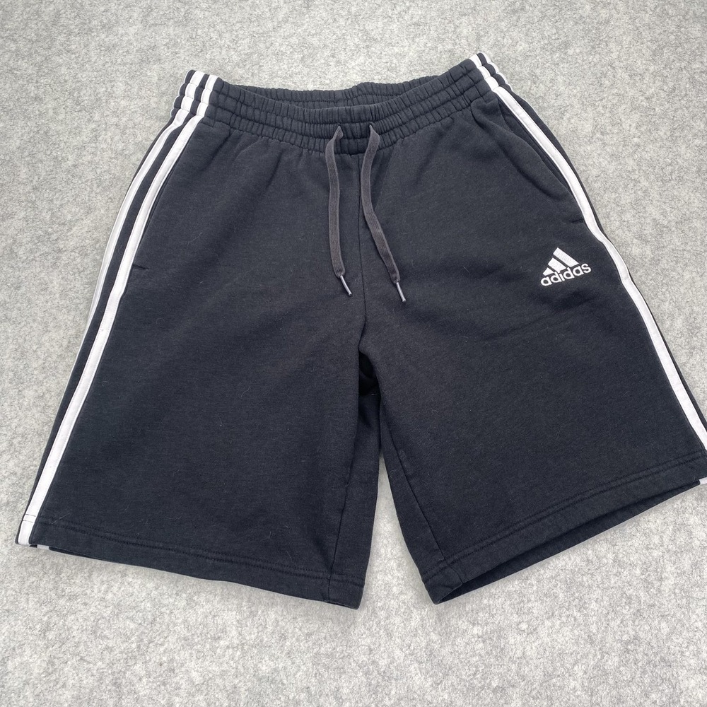 Adidas Shorts Mens Medium (27x9) Black Fleece 3 Stripe Sweat Athletic Shorts